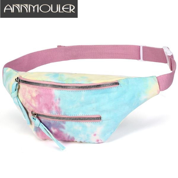 

fashion waist bag women canvas fanny pack large capacity tie-dyed phone pocket zipper pockets chest bag trendy luxury belt