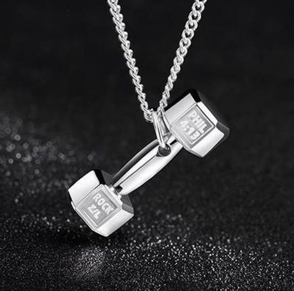 

mf jewelry fashion fitness lettered dumbbell necklace men's pendant domineering titanium steel personality couple girl simple, Silver