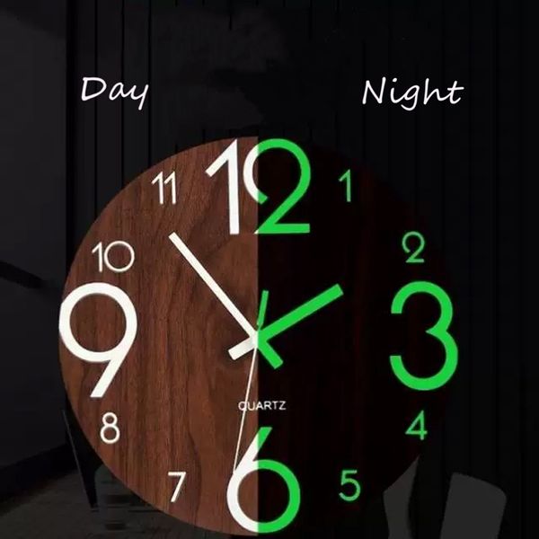 

wooden wall clock luminous number hanging clocks quiet dark glowing wallclocks modern watches decoration for living room