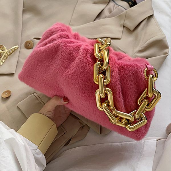 

winter soft warm small chain handbag faux fur shoulder bags women's trending chain bags and purses