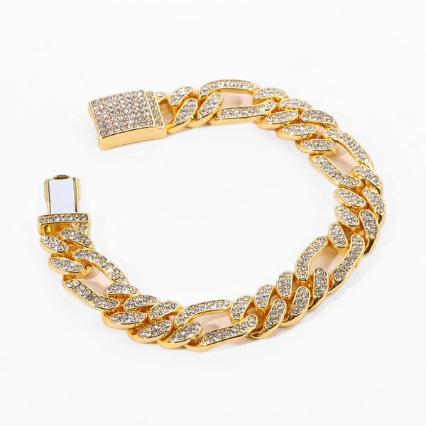 

luxury crystal figaro chain bracelet fashion for man bar rock jewelry hip-hop style gift for street dance art jewelry friends, Golden;silver
