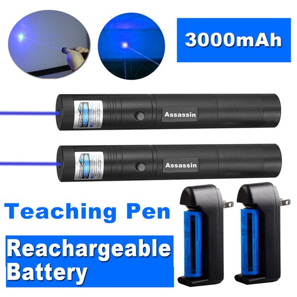 2PACK 301 Krachtige Blauw Violet Laser Pen Pointer 405nm Beam Light Onderwijs Focus Laser Pen + 18650 Batterij + oplader