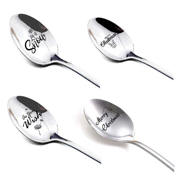 

1pcs metal merry christmas spoons xmas party tableware christmas table decor for home noel gift navidad soup spoons