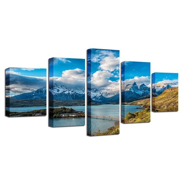 

modular canvas painting wall art prints 5 pieces mountains and rivers pictures torres del paine national park poster decor(no frame