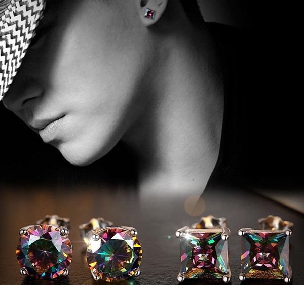 

huisept 925 silver jewelry earrings square round colorful z gemstones stud earrings fashion ornament for man women01, Golden;silver