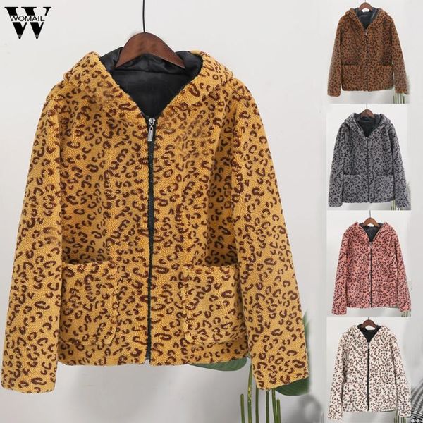 

womail coat leopard print streetwear winter faux fur jacket coat women clothes autumn fashion office warm ladies outerwear o11, Black