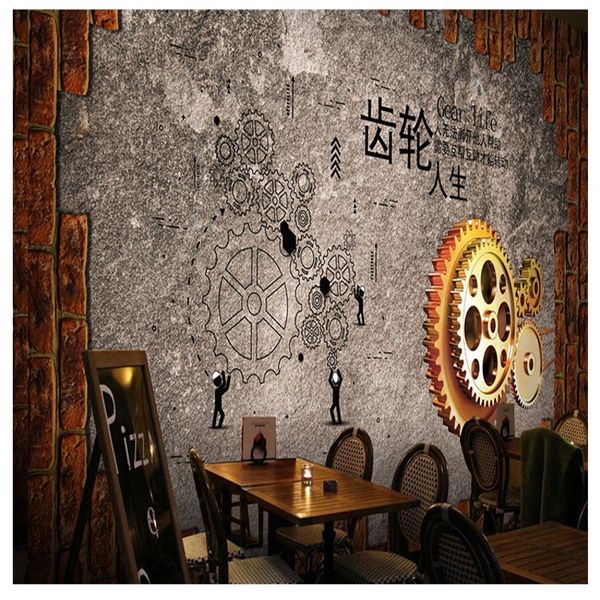 

drop shipping wallpaper 3d industrial style retro wallpaper graffiti personality cement brick wall bar mural
