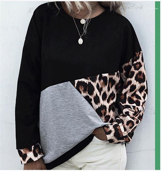 

pullover leopard printed contrast color long sleeve sweatshirts casual female clothing dropshipping autumn womens designer hoodie loose, Black