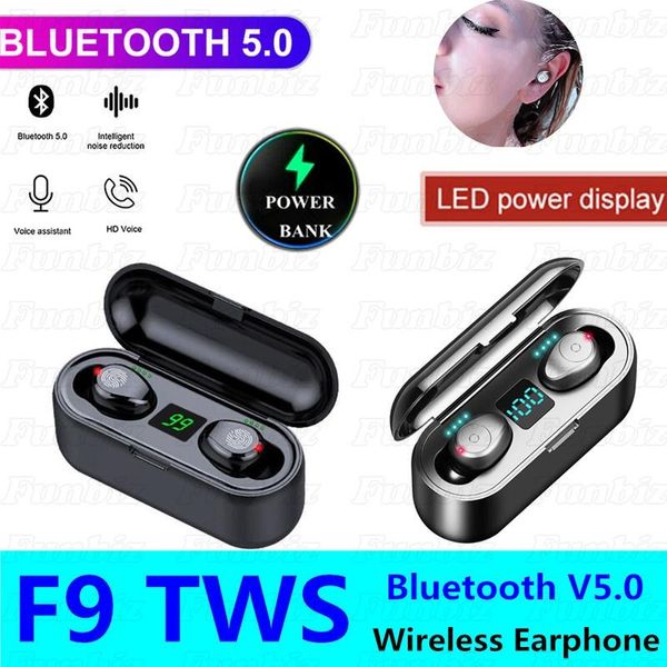 TWS F9 Touch Botão Estilo Sem Fio Bluetooth V5.0 Earbuds F9 TWS Fone de ouvido LED Display com Pother Bank Capa de carregamento para Android