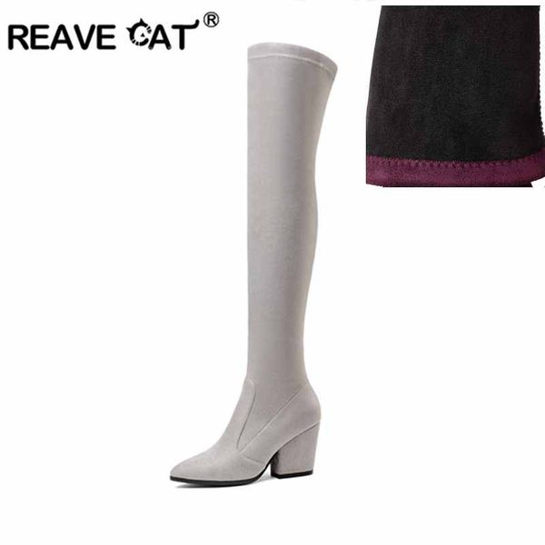 

reave cat 2020 winter high heel women boots over the knee solid candy color ladies stretch fabric fashion boots black a887