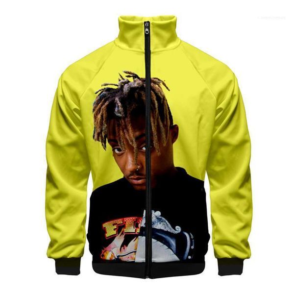 

collar hip hop homme clothing fashion style long sleeve casual apparel juice wrld mens 3d print hoddies cargigan zipper stand, Black