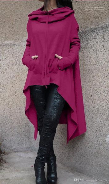 

hoodies plus size designer pullovers long irregular womens hoodies spring loose long sleeve hooded solid color ladies, Black
