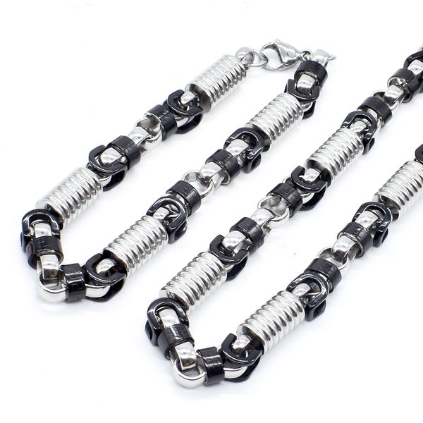 

amumiu mens black silver color chain stainless steel necklace bracelet set byzantine fashion necklaces women punk party ktz190