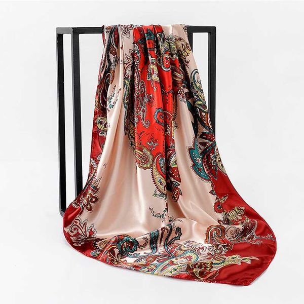 

silk scarf square women paisley headscarf foulard satin hijab shawls and wraps bandana kerchief scarves stoles 2020, Blue;gray
