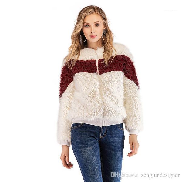 

warm style female clothing solid color zipper casual apparel womens winter designer faux fur crew neck long sleeve, Black