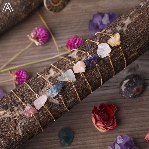 

natural fluorite stone white roses amethysts citrines quartz chunky beads gold chains bracelet adjustable women fashion jewelry, Golden;silver