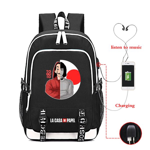 

leather luggage taglacasadepapel banknote house pattern printing casual backpack student bag purse hook