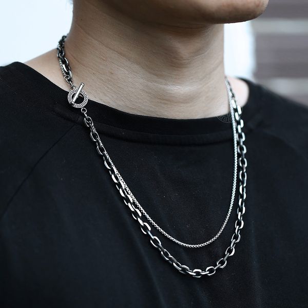 

ожерелье layered gunmetal из нержавеющей стали для мужчин мальчики окисленных box cable chain punk новый уникальный дизайн партии ювелирных, Silver