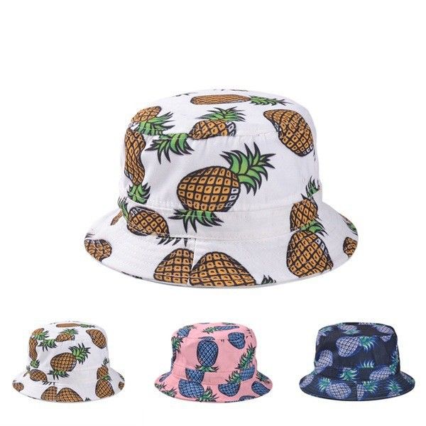 

cloches 2021 fashion lovely summer white pineapple printed bucket hats outdoor fishing sun caps women girls