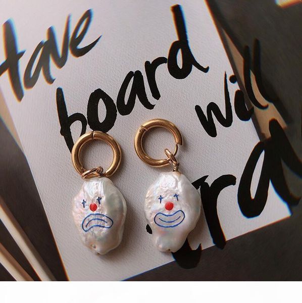 

jiwinaia designer pearl clown smiling face earrings fashionable personality female earrings festival gift, Silver