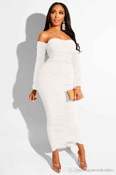

bodycon dresses solid color strapless long sleeve a line autumn female clothing women party, White;black