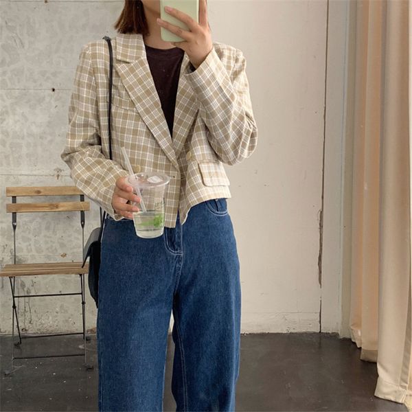 

women's suits & blazers hzirip leisure high waist women plaid loose vintage 2021 geometric all match brief chic office lady gentle casu, White;black