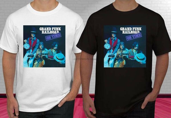 

new grand funk railroad on time music black white men's t-shirt tee s-3xl