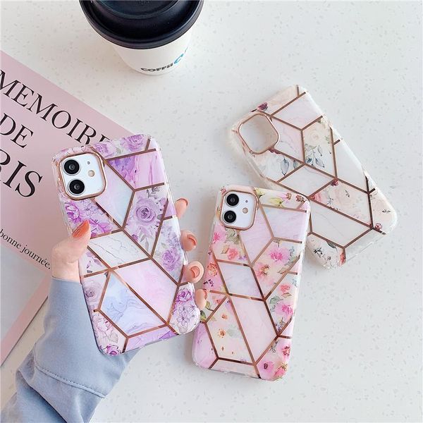 

gold plated marble phone case for iphone 11 pro xs max xr electroplating flower phone cover for iphone x 8 7 6 plus cases