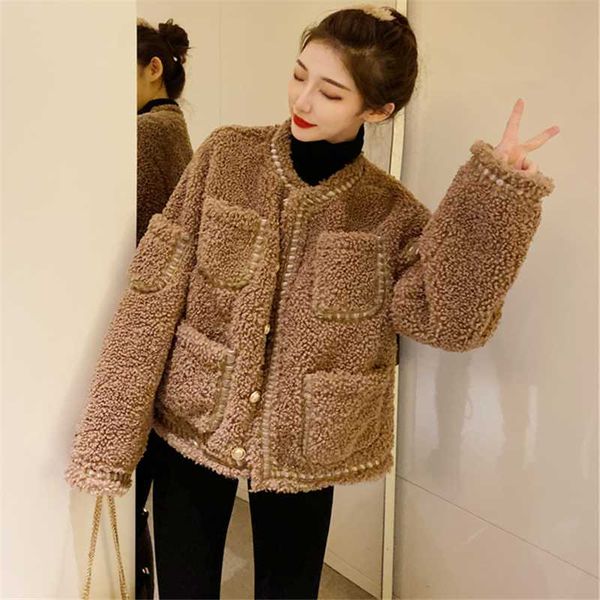 

women's fur & faux 2021 autumn winter ladies wind korean version of the alpaca hair loose thin warm jacket female h00360, Black