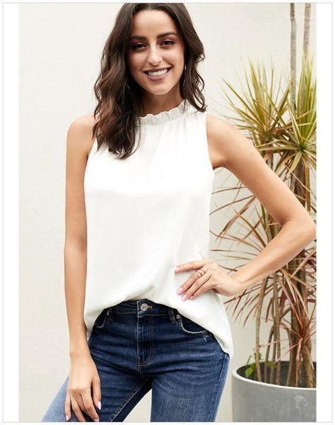 

summer fashion sleeveless loose solid color famale designer casual vest womens lace collar pleated crop top, White