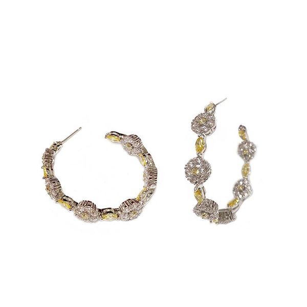 

women crystal circle earrings c-shaped hoop earrings woman vintage temperament earrings, Golden;silver