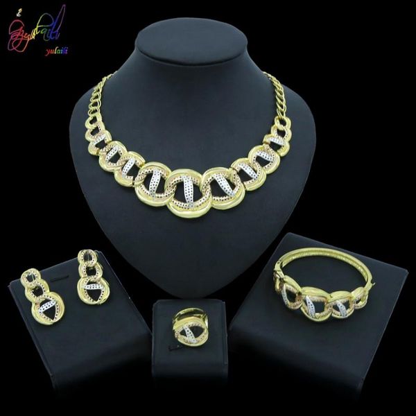 

yulaili лучших качеств dubai gold ювелирных наборы круглого ожерелье серьга браслет кольцо для партии женских бижутерия.толкучих, Silver