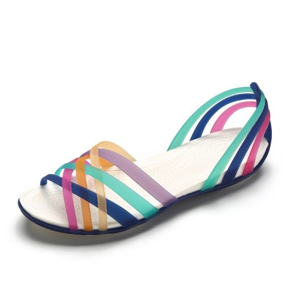 

rainbow jelly shoes woman wedges sandalias women sandals summer candy color peep toe stappy beach valentine mujer slippers, Black