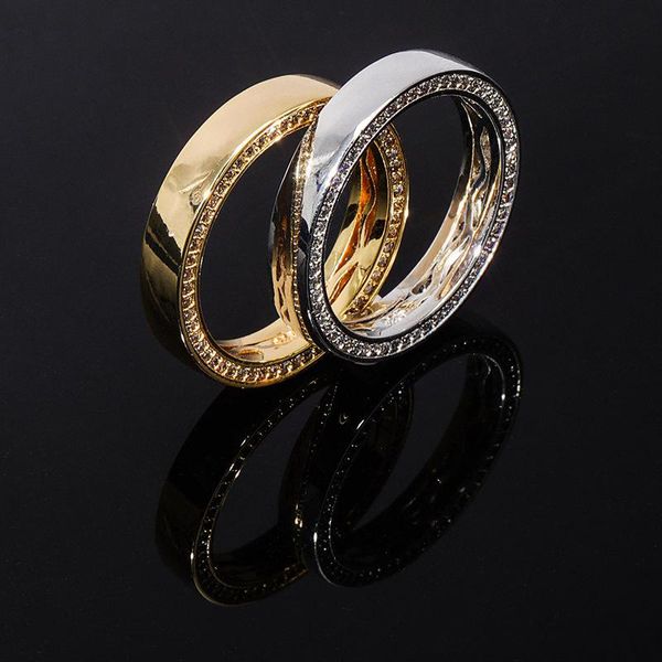 

S925 sterling silver Round Finger Rings for Men Women CZ Stone Bling Iced Out Couple Ring Male Hip Hop Rapper Jewelry