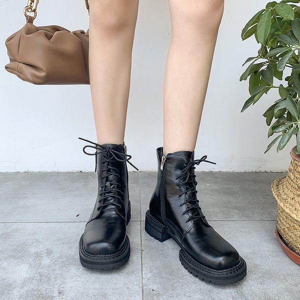 

boots for women autumn 2020 women's fashion shoes square head zipper trendy shoes black comfortable booties female