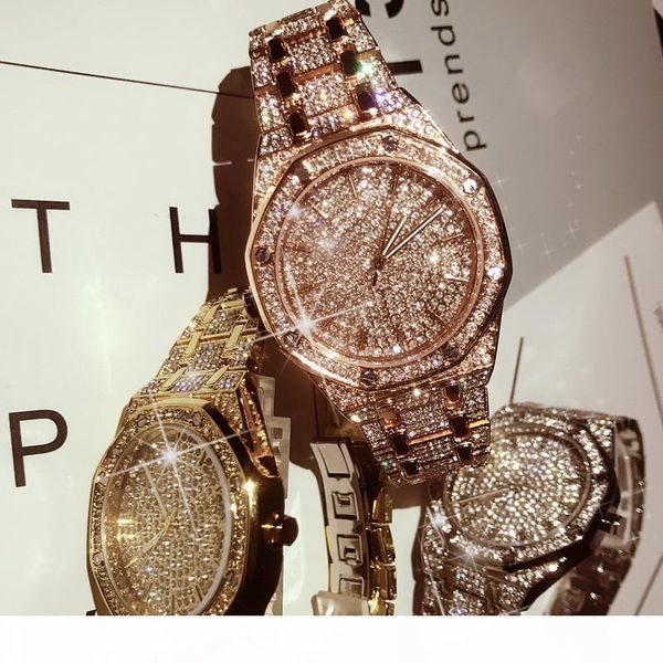 

роскошные полный алмазный дизайнер часы мужские часы мужчины моды водонепроницаемый кварцевые часы человек наручные часы модные аксессуары р, Slivery;brown