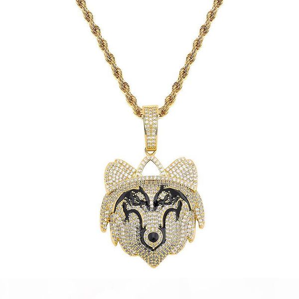 

mens cool hip hip necklace gold plated ice out bling cz wolf necklace with24inch rope chain jewelry gift for friend wholesale, Silver