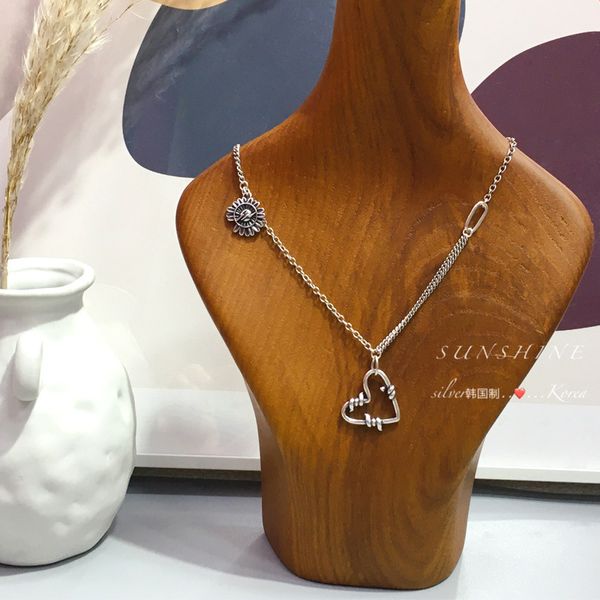 

south korea dongdaemun love knot necklace small daisy pendant irregular asymmetric chain s925 sterling silver necklace