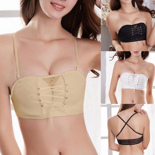 

2020 bras for women new strapless stealth bra wire bra bandage brassiere tira underwear strapless bandeau #y5, Red;black