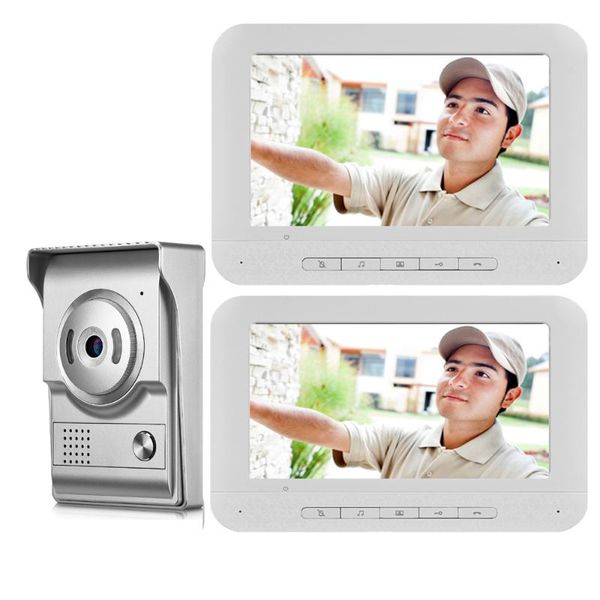 

video door phones 7 inch wired doorbell phone intercom rainproof camera visual system + 2 screen monitors