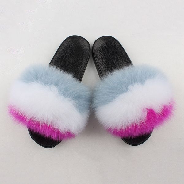 

women's winter plush slippers open toe real hair sandals woman fur slides fluffy fur shoes female flip flops big, Black