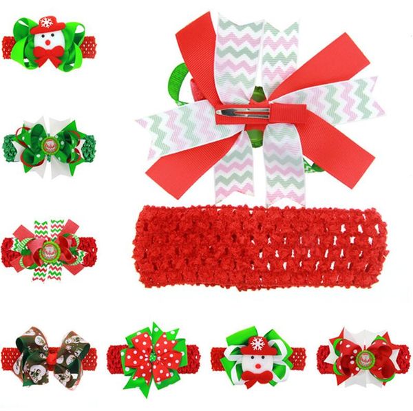 

kids hairpins christmas santa 4.5cm bows barrettes with head bands fashion cartoon hairclip + headband baby girls dual-use headdress d82805, Slivery;white
