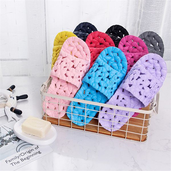 

slippers couple indoor sandals bathing non-slip soft bottom home bathroom men women summer hollow massage 5z, Black