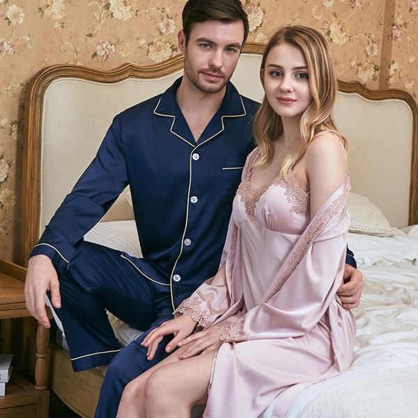 

men's sleepwear fzslcyiyi couples 2pcs sleep set pajamas suit casual bride bridesmaid wedding robe satin nightgown sets, Black;brown
