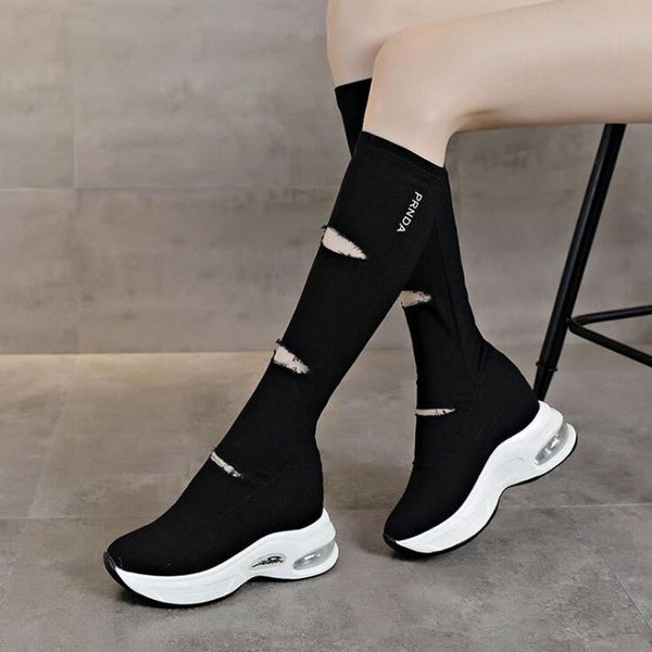 

2020 new fashion thigh high boots women solid colors spring autumn elastic socks boots fashion casual shoes female, Black