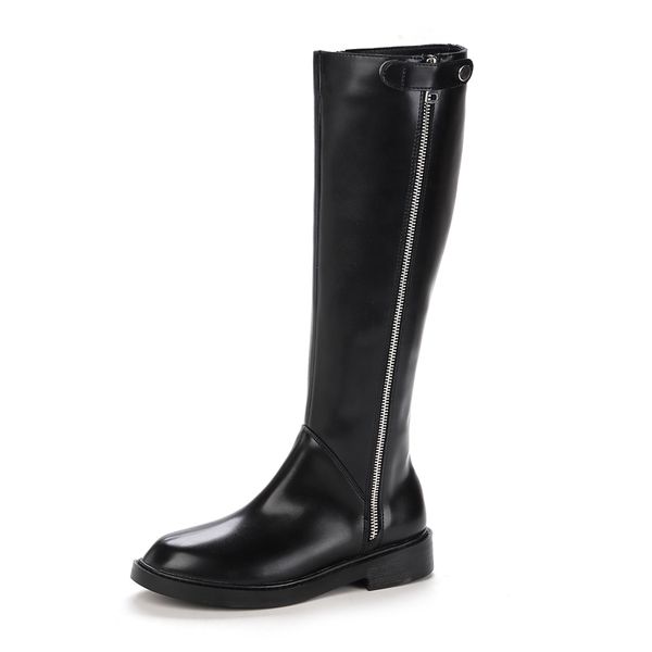 

women with zipper riding boots but knee-high boots leather low heel new, Black