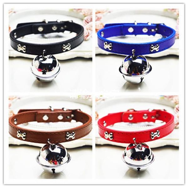 

leather cat collars pet dog accessories double layer bone small bell collar fashion portable 2 9gg j1