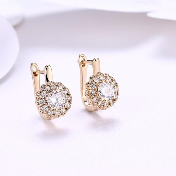 

stud 2021 luxury female white cubic zircon buckle earrings women rose gold color for jewelry wholesale, Golden;silver