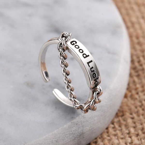 

fashion open size good luck thai silver color ring vintage link chain adjustable ring for women party jewelry s-r637, Golden;silver