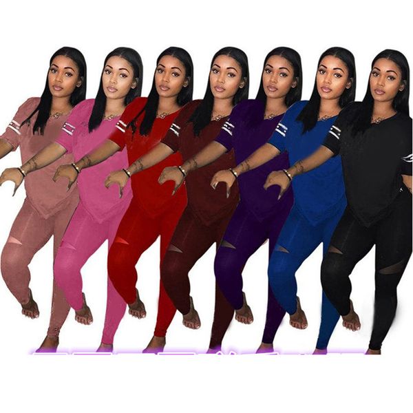 

sequins letter women tracksuit v-neck short sleeve t shirt t-shirt + pants leggings two piece set summer outfits trendy print sports suit, White